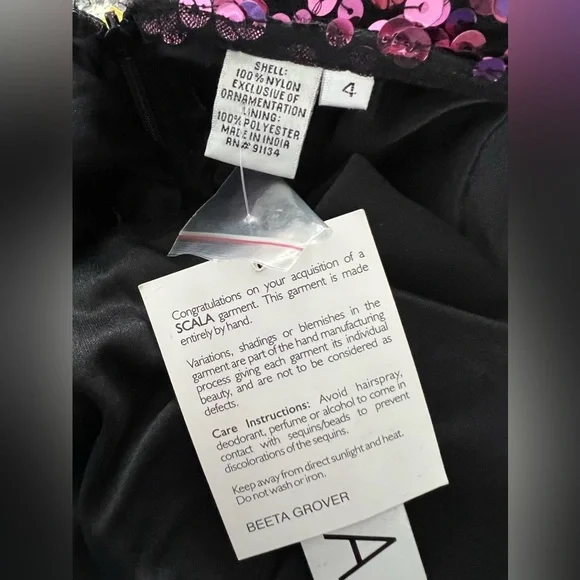 Nwt Scala Plum Pink Sequins Mesh Stretchy Bodycon Dress Size 4 - Picture 16 of 17